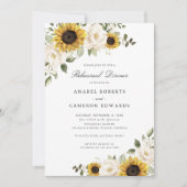 ひまわり花ホワイトフラワーリハーサルディナー結婚ズ 招待状 (正面)