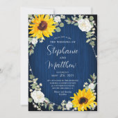 ひまわり花ホワイトローゼネイビーライトウッド結婚ズ 招待状 (正面)