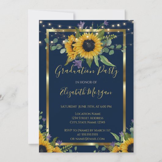 ひまわり花ライトウッド卒業パーティー 招待状 (正面)