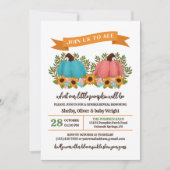 ひまわり花リトルカボチャ秋性別リビール 招待状 (正面)