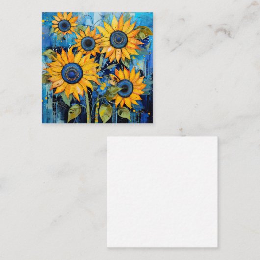 ひまわり花ワイルドフラワーミックスメディアデザイン スクエア名刺 (正面/裏面)