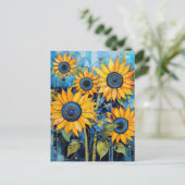 ひまわり花ワイルドフラワーミックスメディアデザイン ポストカード (スタンド正面)