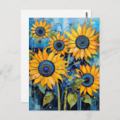 ひまわり花ワイルドフラワーミックスメディアデザイン ポストカード (正面/裏面)