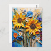 ひまわり花ワイルドフラワーミックスメディアデザイン ポストカード (正面/裏面)