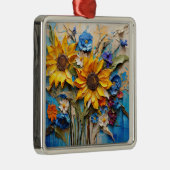 ひまわり花ワイルドフラワーミックスメディアデザイン メタルオーナメント (右)