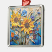 ひまわり花ワイルドフラワーミックスメディアデザイン メタルオーナメント (左)