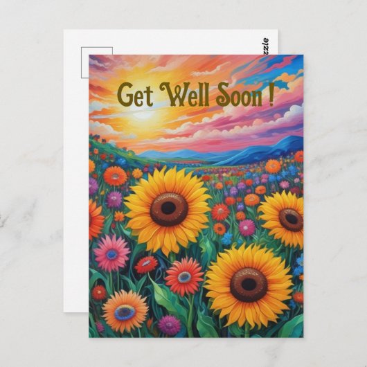 ひまわり花取得Vanゴッホスタイル葉書 ポストカード (正面/裏面)