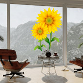 ひまわり花大窓にしがみつく ウィンドウサイン