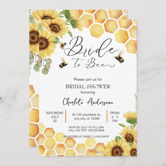 ひまわり花嫁とビー素朴ブライダル結婚ズ 招待状 (正面/裏面)