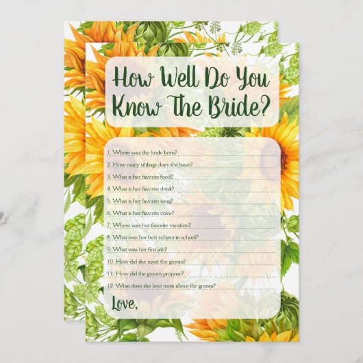 ひまわり花嫁の試合をあなたがどれくらい知っているか 招待状 (正面/裏面)