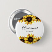 ひまわり花嫁結婚メイドの黄色い白いフローラ 缶バッジ (正面&裏面)