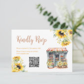ひまわり花市場ブライダルシャワーQR Rsvpカード サンキューカード (スタンド正面)