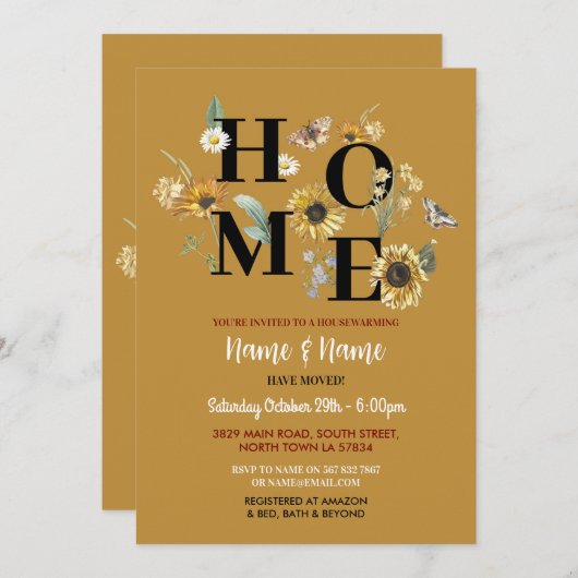 ひまわり花引っ越し祝いパーティーマスタードパーティー 招待状 (正面/裏面)