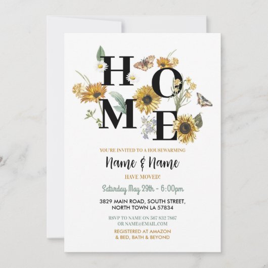 ひまわり花引っ越し祝いパーティー春グリーンパーティー 招待状 (正面)