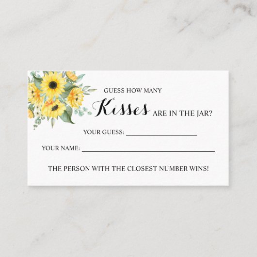 ひまわり花数キスブライダルシャワーゲームカード プレイスカード (正面)
