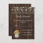 ひまわり花文字列ライトオールドウッドウェディングRSVP 出欠カード (正面/裏面)