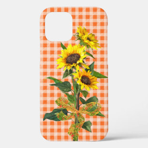 ひまわり花束オンオレンジギンガムケースメイトiPhone iPhone 12ケース