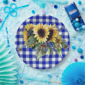 ひまわり花束オンブルーギンガム ペーパープレート (パーティー)