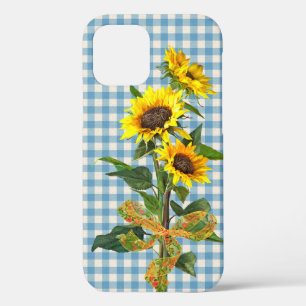 ひまわり花束オンブルーギンガム iPhone 12ケース
