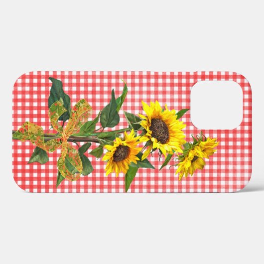 ひまわり花束オン赤いギンガムケースメイトiPhone Case-Mate iPhoneケース (裏面 (横))