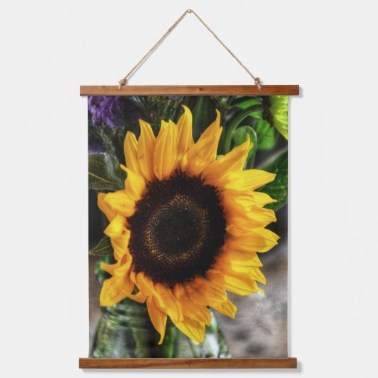 ひまわり花束植物性フローラ写真 吊り下げ型タペストリー (正面)