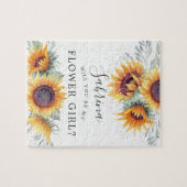 ひまわり花束花少女リクエストメッセージ ジグソーパズル (横)