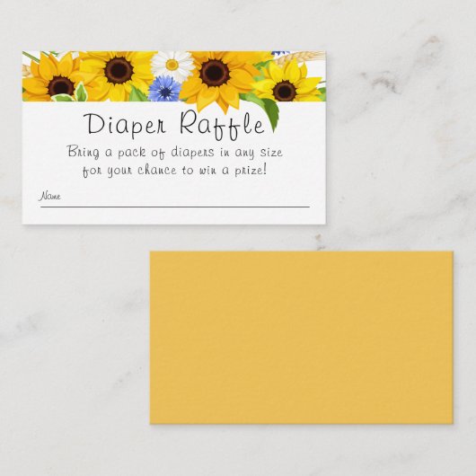 ひまわり花束赤ちゃんシャワーおむつラッフル エンクロージャーカード (正面/裏面)