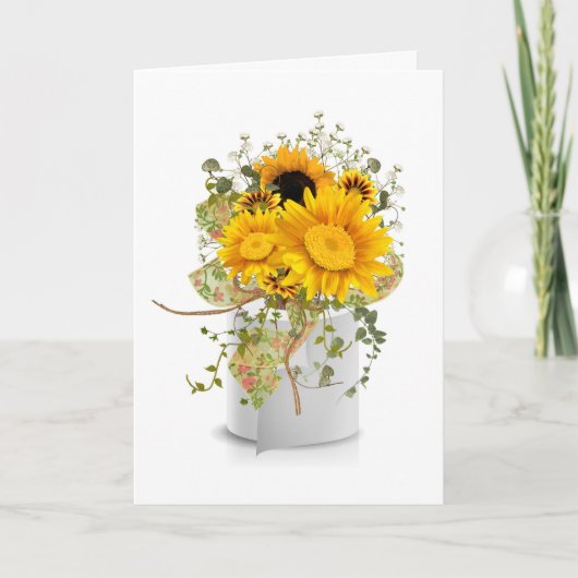 ひまわり花束inトイレ紙転が誕生日 カード (正面)
