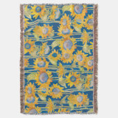 ひまわり花柄ブルー スローブランケット (正面縦)