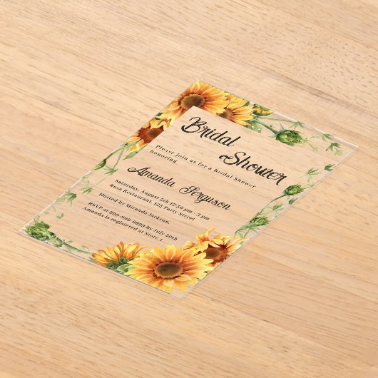 ひまわり花模様澄んブライダルシャワー アクリル招待状 (レイダウン)