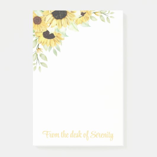 ひまわり花水彩花黄色フローラポスト –  ポストイット (正面)