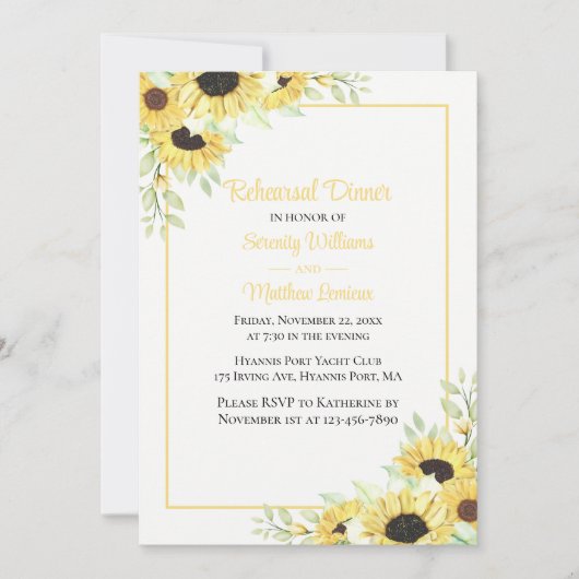 ひまわり花水色フローラリハーサルディナーインヴィ 招待状 (正面)