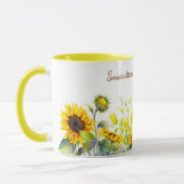 ひまわり花水色プリント旅行コーヒーマグ マグカップ (左)