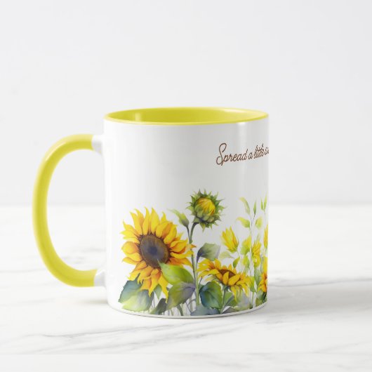 ひまわり花水色プリント旅行コーヒーマグ マグカップ (左)