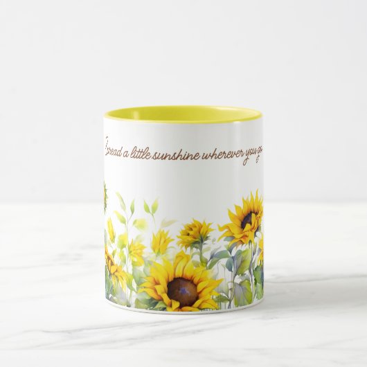 ひまわり花水色プリント旅行コーヒーマグ マグカップ (中央)