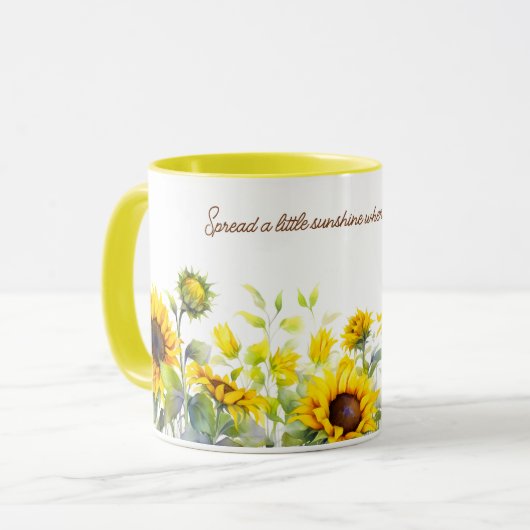 ひまわり花水色プリント旅行コーヒーマグ マグカップ (正面左)