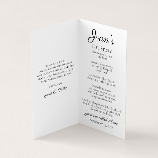 ひまわり花瓶水彩葬儀記念祈りの言葉 名刺 (内部)