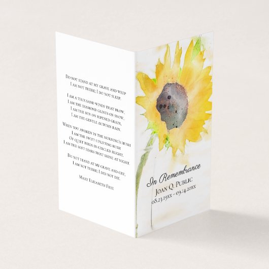 ひまわり花瓶水彩葬儀記念祈りの言葉 名刺 (外部)