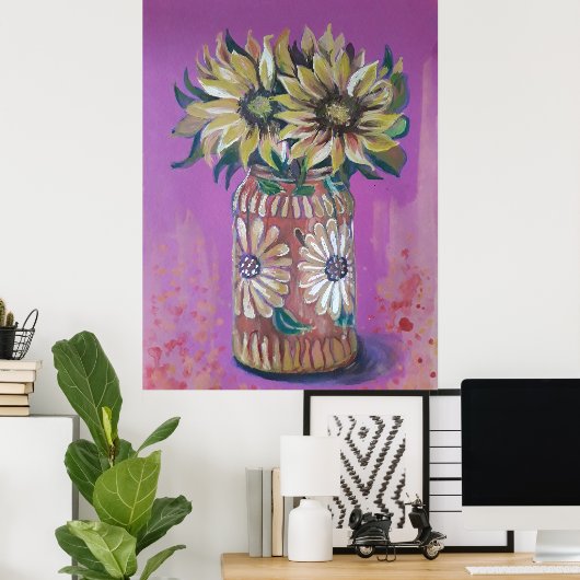 ひまわり花瓶 ポスター (ホームオフィス)