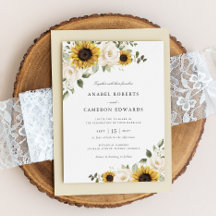 ひまわり花白い花緑のエレガントな結婚式