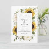 ひまわり花白い花緑のフレーム結婚ズ 招待状 (スタンド正面)