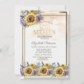 ひまわり花紫色の花フレーム甘い16 招待状 (正面)