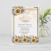 ひまわり花紫色の花フレーム甘い16 招待状 (スタンド正面)