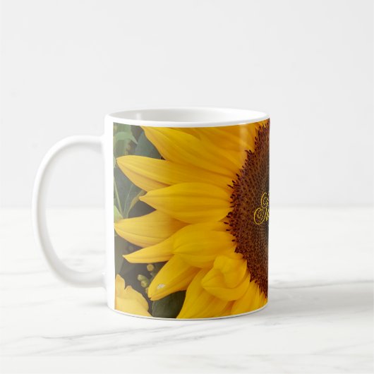 ひまわり花花の写真マグ コーヒーマグカップ (左)