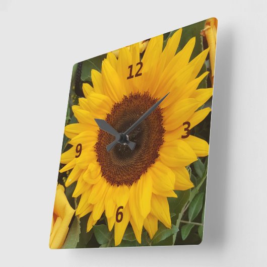 ひまわり花花の写真時計 スクエア壁時計 (傾斜)