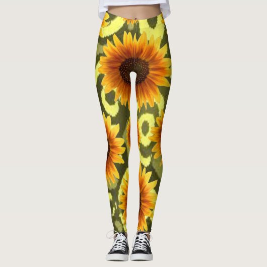 ひまわり花花の長いレギンス10代の若者 レギンス (正面)
