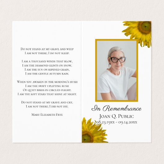 ひまわり花葬祭記念祈りの言葉 名刺 (外部フラット)