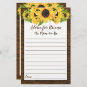 ひまわり花赤ちゃんシャワーゲームアドバイスとウィッシュ (正面/裏面)