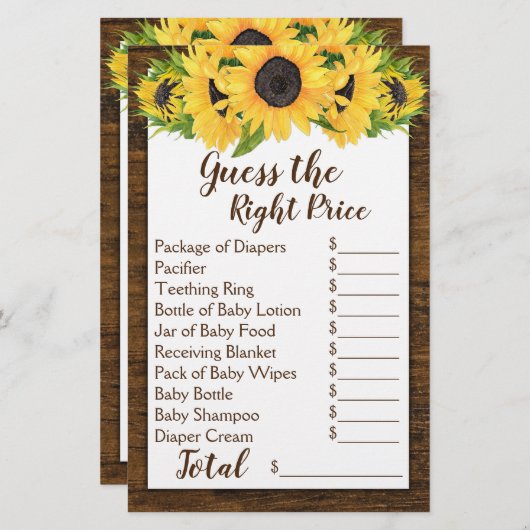 ひまわり花2シャワーゲーム推定価格&ベビー食品 (正面/裏面)