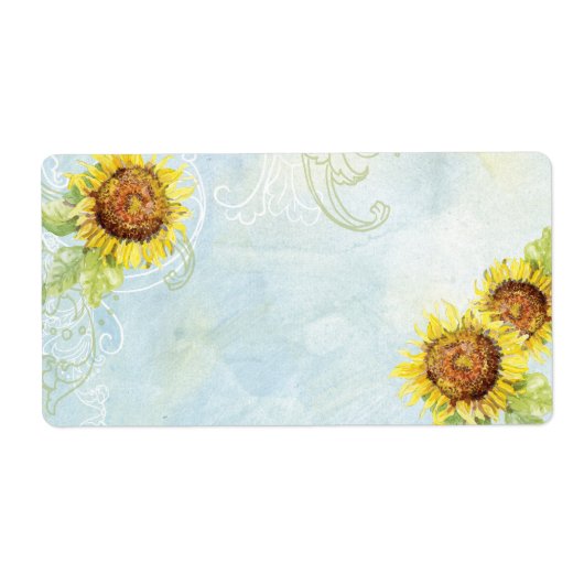 ひまわり花'n渦巻き、結婚式招待状ラベル ラベル (正面)